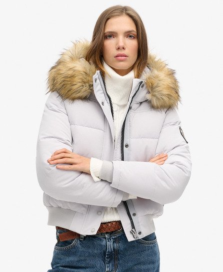 Superdry Damen Hellgrau Bomberjacke Gesteppt, Größe: 40 - Größe: 40 von Superdry