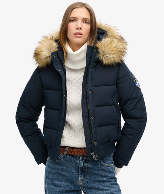 Superdry Damen Everest Kapuzen-bomberjacke Marineblau - Größe: 36 von Superdry