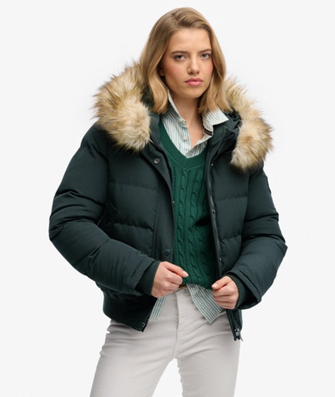 Superdry Damen Everest Kapuzen-bomberjacke Green - Größe: 38 von Superdry