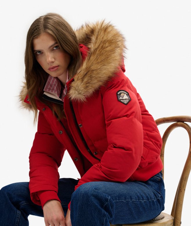 Superdry Damen Everest Kapuzen-bomberjacke Red - Größe: 36 von Superdry