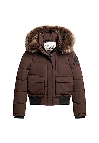 Superdry Damen Everest Hooded Puffer Bomber Jacke, Braun (Java Brown), 36 von Superdry