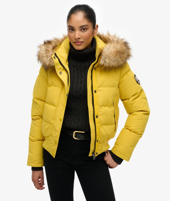 Superdry Damen Everest Kapuzen-bomberjacke Yellow - Größe: 38 von Superdry