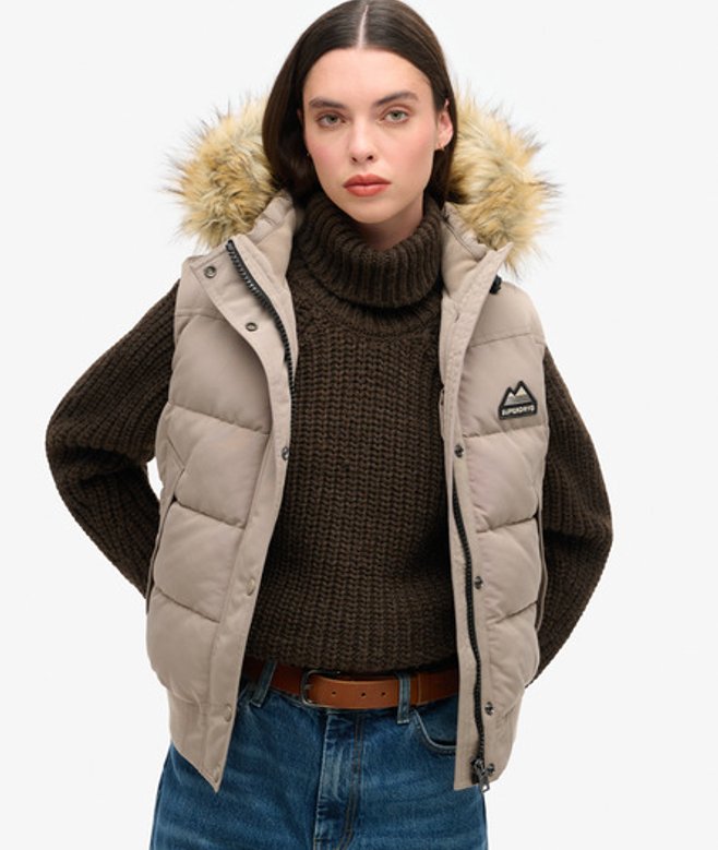 Superdry Damen Everest Kunstfell-weste Beige - Größe: 34 von Superdry