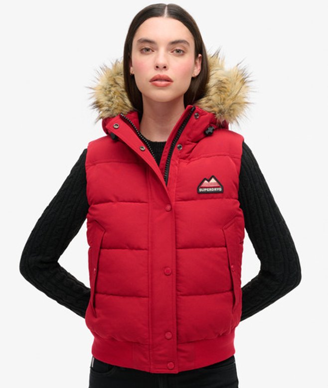 Superdry Damen Everest Kunstfell-weste Rot - Größe: 40 von Superdry