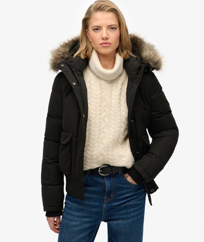 Superdry Damen Everest Microfibre Ella Bomberjacke Black - Größe: 40 von Superdry