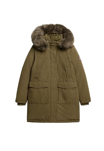Superdry Damen Everest Parka mit Kunstfellbesatz Dunkel Olivgrün 42 von Superdry