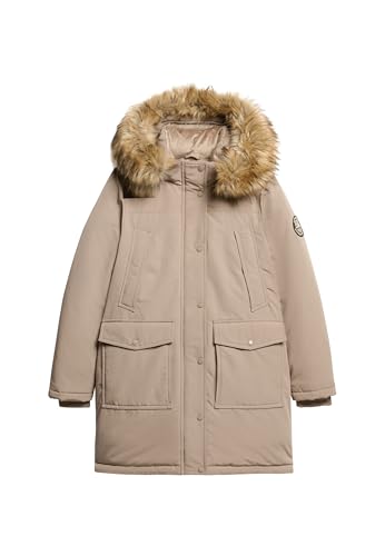 Superdry Damen Everest Parka mit Kunstfellbesatz Dunkelbeige Strukturiert 44 von Superdry