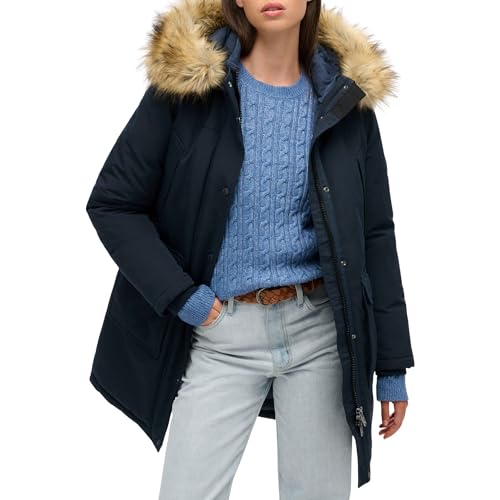 Superdry Damen Everest Parka mit Kunstfellbesatz Nordisch Chrom Marineblau 34 von Superdry