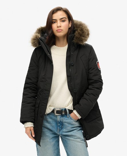 Superdry Women's Everest Parka mit Kunstfellkapuze Dunkelgrau - Größe: 36 von Superdry