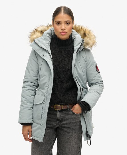 Superdry Women's Everest Parka mit Kunstfellkapuze Hellgrau - Größe: 42 von Superdry