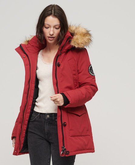 Superdry Women's Everest Parka mit Kunstfellkapuze Rot - Größe: 36 von Superdry