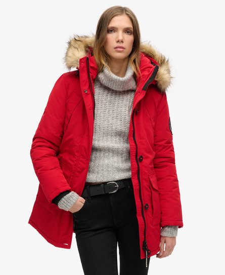 Superdry Women's Everest Parka mit Kunstfellkapuze Rot - Größe: 38 von Superdry