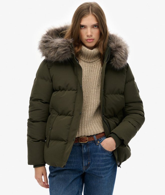 Superdry Damen Everest Classic Pufferjacke Khaki - Größe: 44 von Superdry