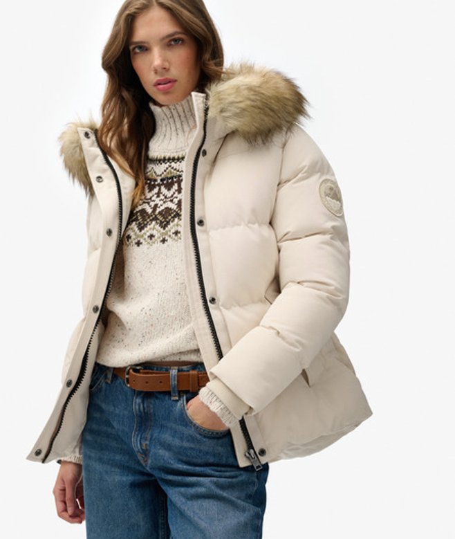 Superdry Damen Everest Classic Pufferjacke Pink - Größe: 42 von Superdry