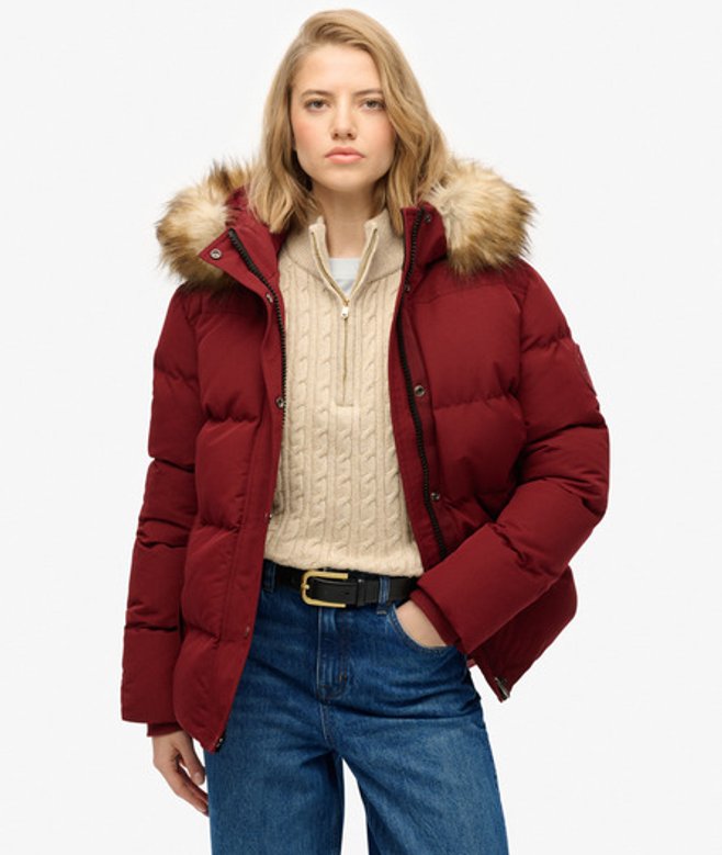 Superdry Damen Everest Steppjacke mit Fünf Baffeln Red - Größe: 38 von Superdry