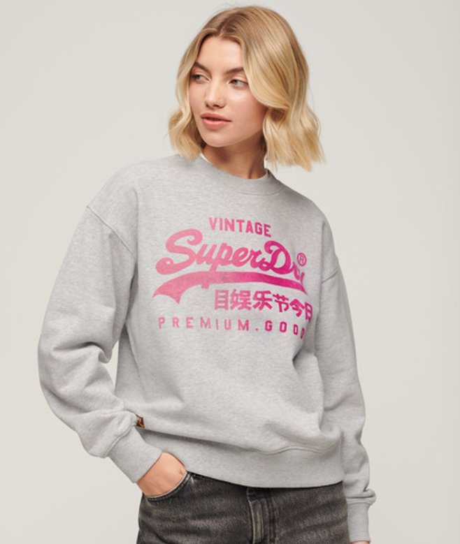 Superdry Damen Farblich Abgestimmtes Sweatshirt mit Lockerer Passform Grau - Größe: 40 von Superdry