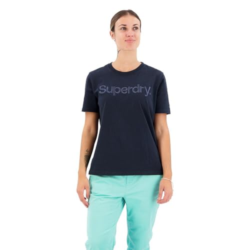 Superdry Damen Farblich abgestimmtes T-Shirt mit Logostickerei Finster Marineblau 38 Superdry Damen Farblich abgestimmtes T-Shirt mit Logostickerei Finster Marineblau 38 von Superdry