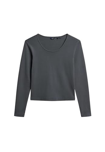 Superdry Damen Fein Geripptes Langarmoberteil mit U-Ausschnitt Verwaschenes Schwarz 36 von Superdry