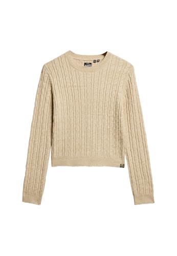 Superdry Damen Figurbetonter Rundhalspullover mit Zopfmuster Safari Beige Meliert 40 von Superdry