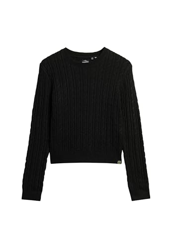 Superdry Damen Figurbetonter Rundhalspullover mit Zopfmuster Schwarz 40 von Superdry