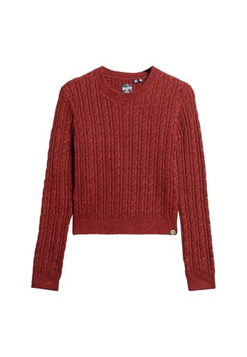 Superdry Damen Figurbetonter Rundhalspullover mit Zopfmuster Weinrot 42 von Superdry