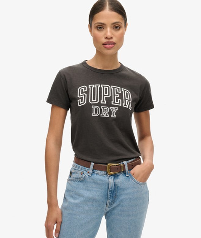 Superdry Damen Figurbetontes Athletic Essentials T-shirt mit Grafik Schwarz - Größe: 38 von Superdry