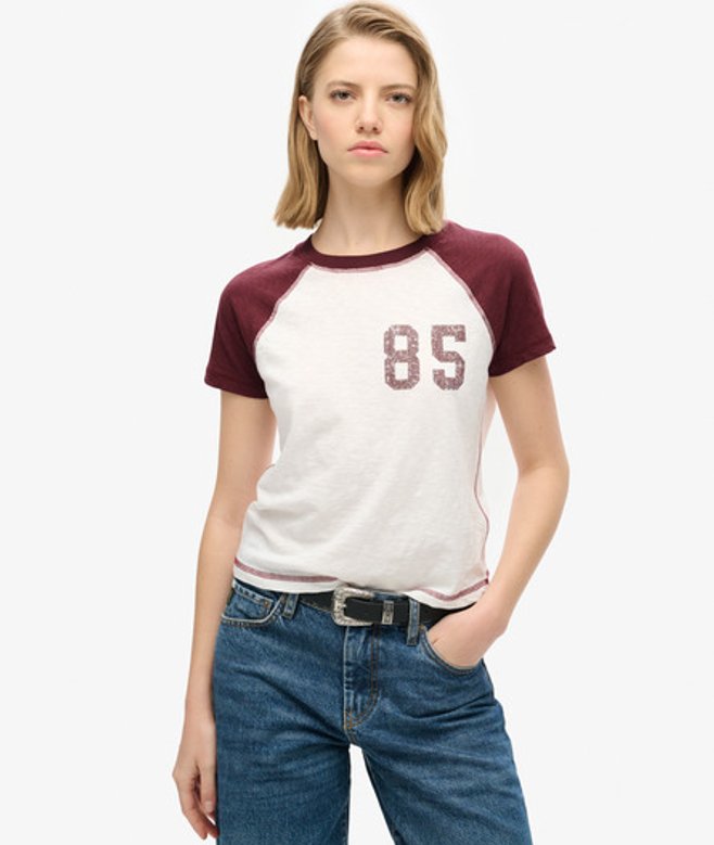 Superdry Damen Figurbetontes Athletic Essentials T-shirt mit Raglanärmeln Weiß - Größe: 36 von Superdry