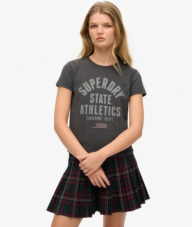 Superdry Damen Figurbetontes Athletic T-shirt mit Grafik Dunkelgrau - Größe: 42 von Superdry