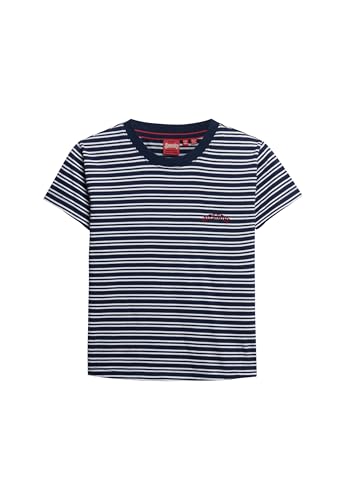 Superdry Damen Figurbetontes Essential T-Shirt mit Logo und Streifen Kräftiges Marineblau Gestreift 38 von Superdry
