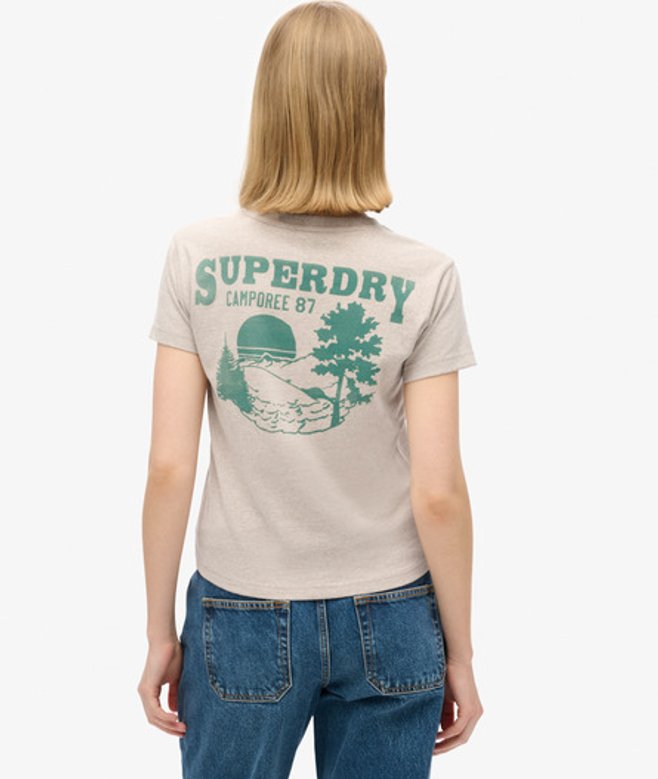 Superdry Damen Figurbetontes Lo-fi Outdoor-t-shirt Beige - Größe: 38 von Superdry