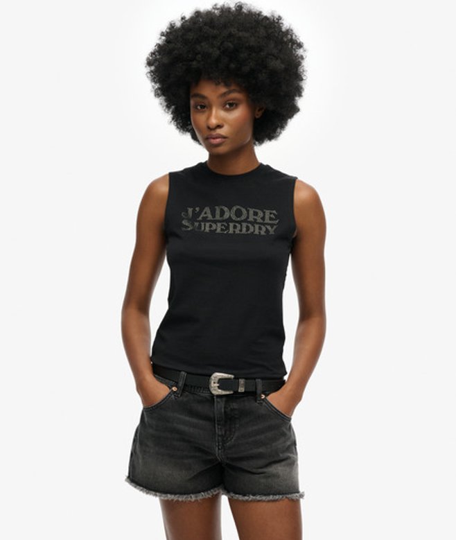 Superdry Damen Figurbetontes Sport Luxe Tanktop Black - Größe: 40 von Superdry