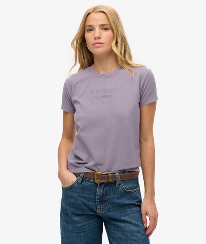 Superdry Damen Figurbetontes Sport Luxe-t-shirt mit Grafikprint Lila - Größe: 44 von Superdry