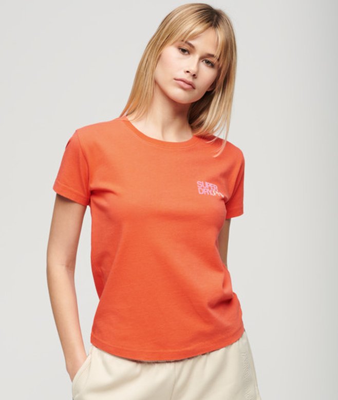 Superdry Damen Figurbetontes Sportswear T-shirt mit Logo Koralle - Größe: 36 von Superdry