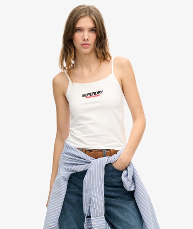 Superdry Damen Figurbetontes Sportswear Trägertop mit Logo Weiß - Größe: 40 von Superdry
