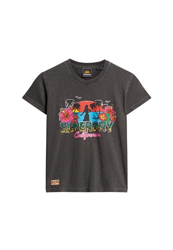 Superdry Damen Figurbetontes T-Shirt mit Cali-Sticker Vintage Schwarz 44 von Superdry