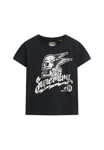 Superdry Damen Figurbetontes T-Shirt mit verziertem Poster-Print Tiefschwarz 36 von Superdry