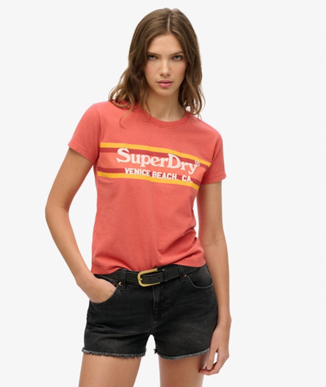 Superdry Damen Figurbetontes Venue Outdoors T-shirt Rot - Größe: 44 von Superdry