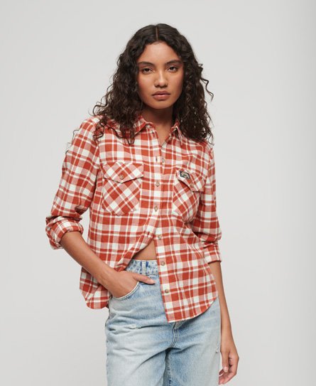 Superdry Damen Flanellhemd mit Holzfällerkaros Orange - Größe: 34 von Superdry