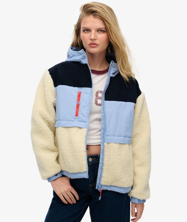 Superdry Damen Fleecejacke mit Kapuze Creme - Größe: 42 von Superdry