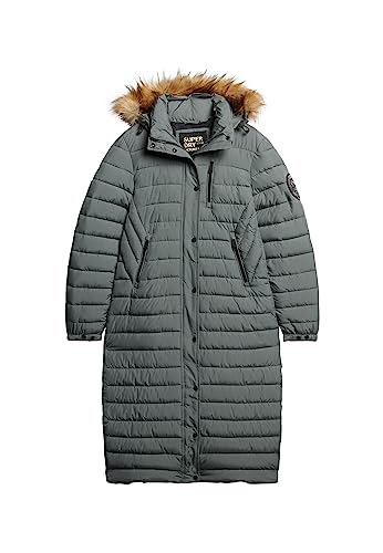 Superdry Damen Fuji Hooded Longline Puffer Jacke, Grün (Balsam Green), 36 von Superdry
