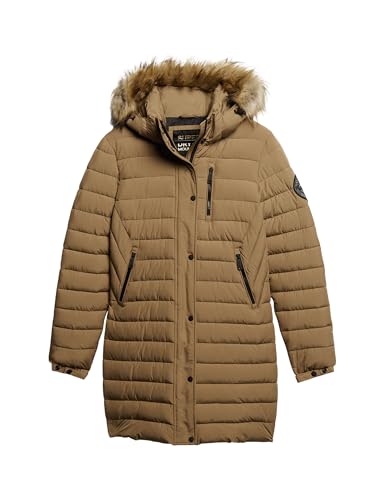 Superdry Damen Fuji Hooded Mid Length Puffer Jacke, Sandstein Braun, 42 von Superdry