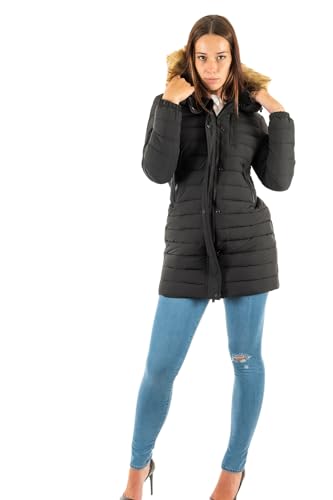 Superdry Damen Fuji Steppmantel in mittlerer Länge mit Kapuze Schwarz 40 von Superdry