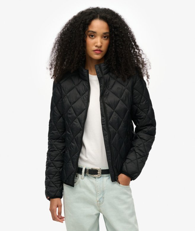 Superdry Damen Fuji Lite Jacke mit Rautensteppung Schwarz - Größe: 42 von Superdry