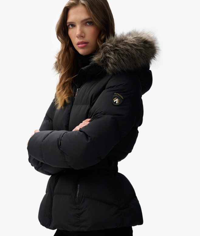 Superdry Damen Fuji Steppjacke mit Gürtel Black - Größe: 44 von Superdry