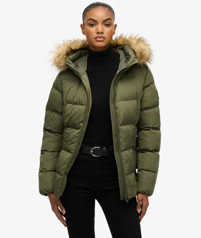 Superdry Damen Fuji Steppjacke mit Gürtel Green - Größe: 42 von Superdry