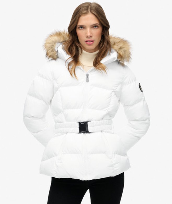 Superdry Damen Fuji Steppjacke mit Gürtel White - Größe: 38 von Superdry