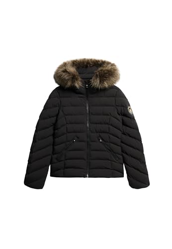 Superdry Damen Fuji Steppjacke mit Kapuze aus Kunstfell Schwarz 42 von Superdry