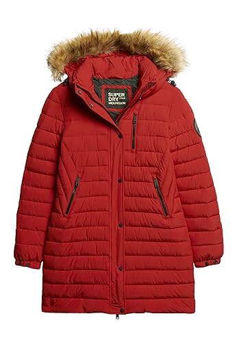 Superdry Damen Fuji Steppmantel in mittlerer Länge mit Kapuze College Rot 36 von Superdry