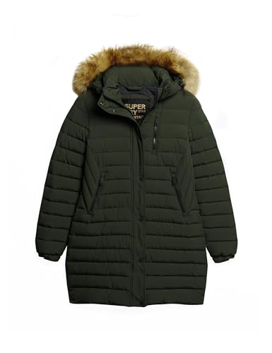 Superdry Damen Fuji Steppmantel in mittlerer Länge mit Kapuze Dunkles Moosgrün 34 von Superdry