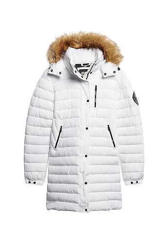 Superdry Damen Fuji Steppmantel in mittlerer Länge mit Kapuze Weiß 36 von Superdry